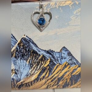 Sterling Silver Heart Pendant with Blue Gemstone